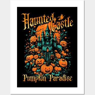 Halloween, haunted castle, spooky castle, pumpkin paradise, pumpkin castle, halloween tee, horror castle, haunted mansion, pumpkin halloween Posters and Art